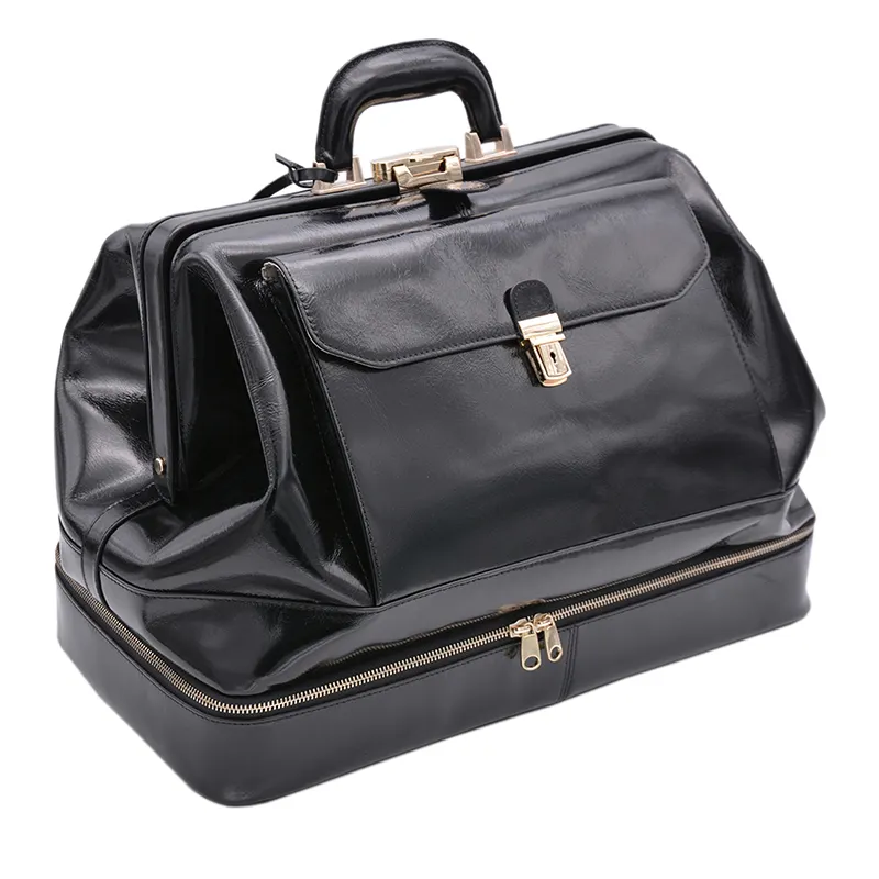 Professional Custom Black Vintage Hand Aid Bag Large Capacity Satchel Medical Bag Genuine Leather Doctor's Bag For Men