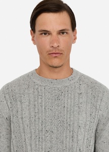 Pull en <span class=keywords><strong>laine</strong></span> mélangée <span class=keywords><strong>alpaga</strong></span> à côtes Donegal surdimensionné pour homme en gris chiné, col rond, pull pour un style streetwear confortable - Product Image 3