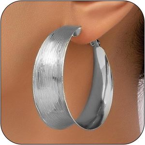 14K Gold Plated Vintage Style Large <strong>Flat</strong> Huggie <strong>Hoop</strong> <strong>Earrings</strong> Women's Wide Silver Butterfly Pattern Pearl Main Stone Alloy - Product Image 4