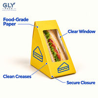 Boîte à sandwich triangulaire en papier alimentaire imprimée sur mesure avec fenêtre transparente, emballage jetable pour boulangerie et traiteur