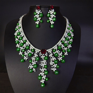 Conjunto de Collar y Pendientes Románticos para Mujer, Chapado en Platino, con Circonita Azul Esmeralda, Corte Esmeralda, Aleación de Cobre, para Compromiso y Boda - Product Image 3