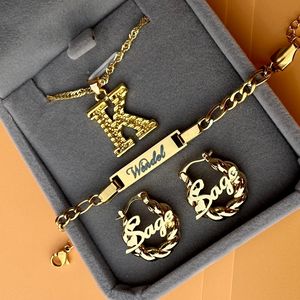 Lateefah индивидуальное имя мини для девочек серьги-кольца с буквами ожерелье именной браслет набор стальных украшений - Product Image 3