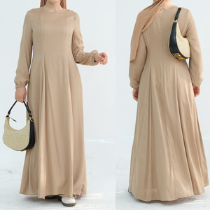 Vestido abaya maxi de lino de color sólido para mujer, forro transpirable y fluido, prenda musulmana modesta con mangas abullonadas, último modelo de abaya - Product Image 2