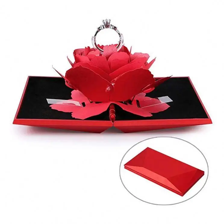 3D Rose Wedding Ring Holder Jewelry Gift Case Bearer Box For Surprise Marriage Proposal