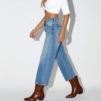Jean taille haute de qualité supérieure, coupe droite oversize respirante, style streetwear, jambe large, en denim bleu pour femme