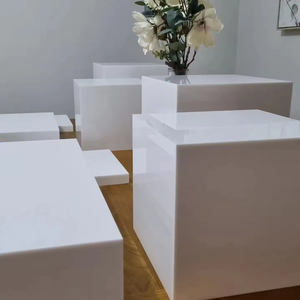 Gaojian White Acrylic Buffet <strong>Table</strong> <strong>Riser</strong> Cube Nesting Lucite Square Food Pedestal Display Box Nesting Display Racks - Product Image 2