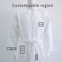 Lujo 100% algodón waffle mujeres Unisex kimono cuello Albornoz bordado personalizado logo hogar Hotel Spa batas de baño