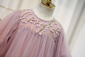 Bebé niña encaje vestido flor manga larga liso niños vestidos de la princesa la escuela los niños boutiques venta al por mayor - Product Image 3