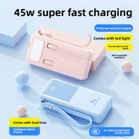 Producto de Moda, Banco de Energía Portátil de 45W y 20000mAh de Alta Capacidad con Carga Rápida, LED y Cable Integrado para Exteriores