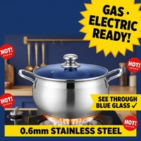 Ensemble de casseroles vapeur en acier inoxydable léger et écologique, 6 pièces, 28, 30, 32, 34, 36 cm, avec grille vapeur et couvercle en verre bleu, pour la cuisine à domicile