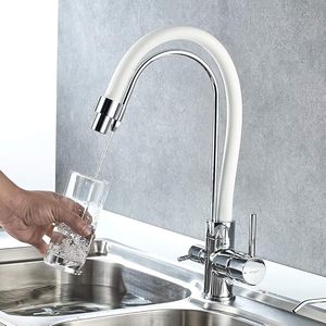Rubinetti da <span class=keywords><strong>cucina</strong></span> Osmosis con beccuccio flessibile e doppia maniglia, spruzzatore 3 in 1 per <span class=keywords><strong>filtro</strong></span> depuratore acqua lavello <span class=keywords><strong>cucina</strong></span>, bianco - Product Image 1