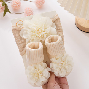 Bandeau nouveau-né <span class=keywords><strong>pas</strong></span> <span class=keywords><strong>cher</strong></span>, chaussettes antidérapantes, grand nœud, cadeau de cent jours pour bébé, protection de la tête - Product Image 6