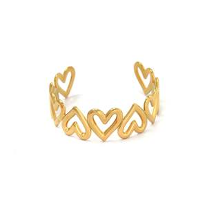 Bracelet manchette romantique en forme de cœur plaqué or en acier inoxydable 316L, modèle E495-B200-0326G - Product Image 1