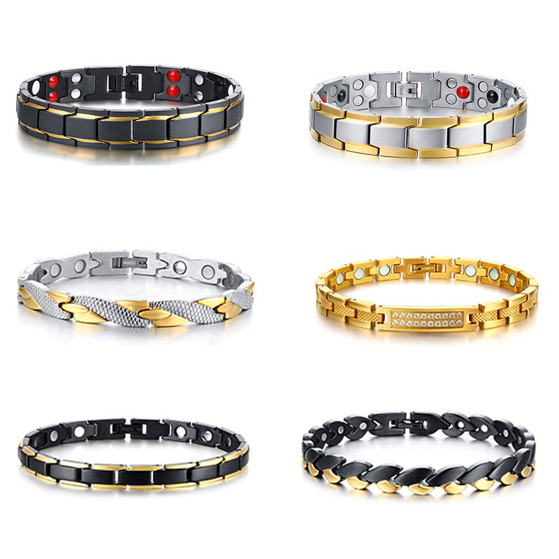 Gold black 2 tone color mens bracelet titanium jewelry far infrared therapy bracelets