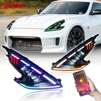 Phares pour Nissan Fairlady Z 370z Z34 2009-2021, version complète RGB/LED, noir mat et chrome argenté, clignotants dynamiques DRL