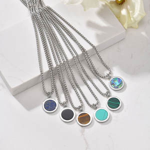 Sıcak satış turkuaz kaplan gözü doğal taş yuvarlak kolye uzun paslanmaz çelik zincir kolye erkekler için - Product Image 3