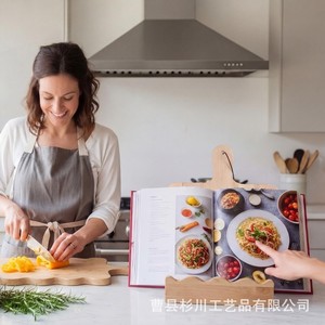 Wooden Fan Shaped Recipe Rack With Detachable Cutting Board Kitchen Counter <b>Tablet</b> <b>Stand</b> Bookshelf Minimalist Design - Product Image 1