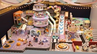 Équipement de terrain de jeu intérieur sur mesure de grande taille, thème SPACE Aventure, Tour PAGODA, toboggans rayés, toboggan Chevron, fosse à balles, HAPPY CASTLE