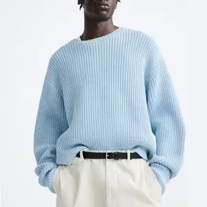 Individuelles LOGO OEM & ODM Herren Pullover pullover solide Farbe gestrickt Oberteil texturierte Strickwaren lange Ärmel Rundhalsausschnitt Pullover für Herren