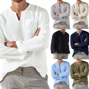 Chemises à manches longues pour hommes M-5XL, 17 couleurs unies, décontractées, pour fêtes, col rabattu, design formel, en tissu sergé, mélange de coton printanier - Product Image 1