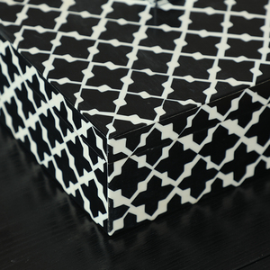 Flolenco Luxury Small Wooden <strong>Jewelry</strong> <strong>Box</strong> <strong>Decorative</strong> White Black Pattern with Cross-Shaped Ox Horn Bone Inlay Rectangle Shape - Product Image 4