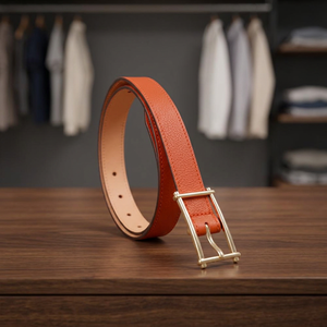 Cow Hide Vintage Formal <b>Belt</b> Rectangular Steel Buckle Gold Color Eco-Friendly Waterproof Durable <b>Women's</b> Fashionable Modern - Product Image 1