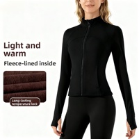Haut de sport d'extérieur à manches longues zippé pour femme en polaire, col montant, coupe ajustée, automne et hiver