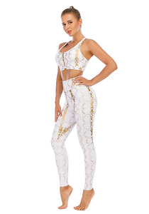 도매 맞춤형 자체 브랜드 요가복 메탈릭 스네이크 레깅스 스포츠 운동복 세트 여성 피트니스 의류 - Product Image 4