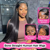 Peluca de Cabello Humano Liso Extremo 13x4 con Encaje HD Pre-Arrancado Brasileño, Pelucas Frontales de Encaje 13x6 Sin Pegamento, Pelucas con Cierre 13x6 para Mujer