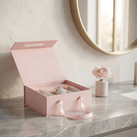 Ensemble d'emballages de luxe sur mesure pour soins de la peau, rose, avec poignée portable, fermeture magnétique, boîte rigide pliable