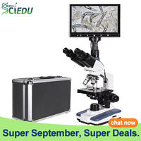 SCIEDU 9-inch LCD Mites Digital Binocular Microscope Medical Laboratory 5MP Electronic Eyepiece LED Light with Lcd Display