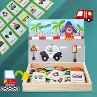 Juguete educativo Montessori para niños, caja de madera con múltiples temática, pegatinas magnéticas, rompecabezas