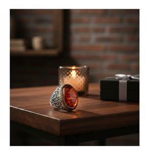 Elegant Classic 925 Sterling <b>Silver</b> Amber Gemstone <b>Ring</b> for <b>Men</b>-Engagement Anniversary Gift & Party Occasions - Product Image 3