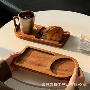 Wooden Serving <b>Tray</b> With Cup Holder And Compartment For Coffee <b>Tea</b> Dessert Breakfast Hotel Use - Product Image 3