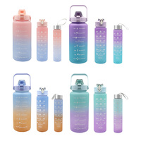 Ensemble de 3 Bouteilles d'Eau Motivationnelles en Plastique Colorées 3-en-1 pour la Gym
