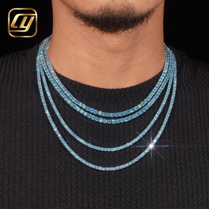<b>Iced</b> <b>Out</b> S925 Silver Aquamarine Blue Moissanite Tennis <b>Chain</b> For Men Dainty Full Blue Moissanite Choker Necklace Hip Hop Jewelry - Product Image 6
