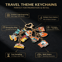 Zinklegierung Hartemaille Vergoldeter UV-Druck Reise-Schlüsselanhänger mit individuellem Herzverschluss, Multi-Charm Flugzeug Gepäck Taxi Schlüsselring