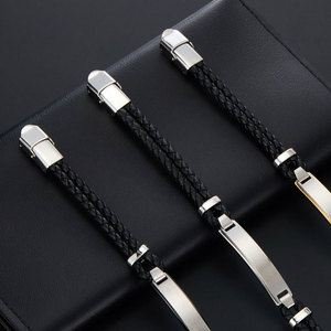 Custom 316l Stainless Steel Men <b>Bracelet</b> <b>Engrave</b> 14k 18k Gold Plated Fashion Leather Braided <b>Bracelet</b> for Men - Product Image 3