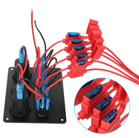 Panneau de commutateur à bascule marin 5 gang, étanche, noir, LED, aluminium, 12V, double prise USB, chargeur, voltmètre, interrupteur marche/arrêt
