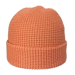 Mũ Beanie Hình Bánh Quế 146 Acrylic Tùy Chỉnh Cho Cả Nam Và Nữ, Mũ Mùa Đông Dệt Kim Logo Miếng Vá Da Trơn Nhuộm