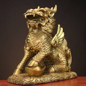 Statue de Kylin en laiton fabriquée à la main-<span class=keywords><strong>Créature</strong></span> mythologique chinoise Décor Feng Shui Bureau/Hôtel Cadeau en vrac en gros pour les revendeurs - Product Image 2
