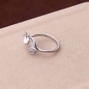 Bague en argent S925 Wenchi avec perle non poreuse, support vide DIY en forme de feuille pour femme, accessoire tendance, bijoux 75e anniversaire - Product Image 4