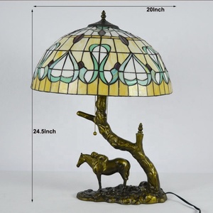 LongHuiJing Tiffany <b>Style</b> Double <b>Head</b> Coffee Table Lamp with 20" Diameter Heart Pattern Stained Glass Lampshade - Product Image 2