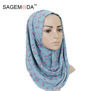 Simple bordado Floral bufanda chal de algodón indio Bandana imprimir pañuelos Sjaal de Hijab musulmán islámico estolas - Product Image 2