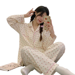 Новинка, милые пижамы на улице, Осенние тонкие брюки с длинными рукавами, кардиган с лацканами, Женская домашняя одежда - Product Image 1