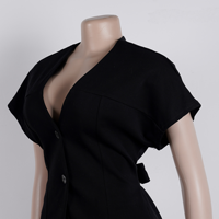 Tenues d'été pour femmes T26648, ensemble blazer slim à manches courtes avec nœud papillon et pantalon mi-long, costumes deux pièces pour femmes, vêtements de bureau
