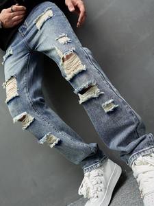 Jeans droits amples sur mesure <span class=keywords><strong>Bufa</strong></span> pour hommes, jeans déchirés, pantalons en denim déchiré, jeans baggy pour hommes - Product Image 4