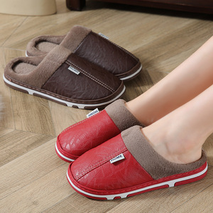 Quality Guaranteed Indoor Home Warm <b>Fluffy</b> Fur PU Leather Cotton Lining Non Slip for Male Non-Slip Outdoor Household <b>Slippers</b> - Product Image 3