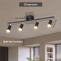 Lampu Sorot LED Plafon Track 4 Kepala Dapat Diputar dan Disesuaikan, Warna Hitam, Stok Tersedia di AS, untuk Galeri, Pameran Seni, dan Showroom