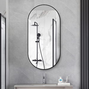 Specchio da Bagno Nero 48x24 Pollici, Montaggio a Parete, Cornice Verticale o Orizzontale, Stile Moderno - Product Image 3